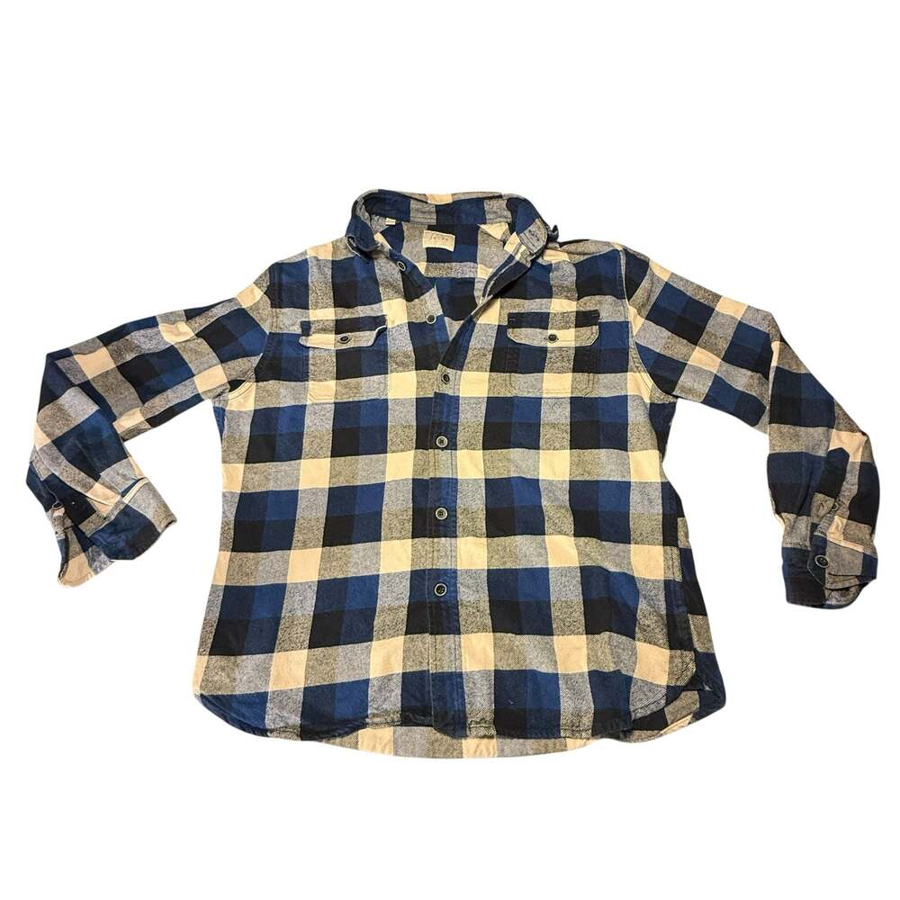 Jachs NY Men's Blue Black Cream Buffalo Plaid Long Sleeve Button Up Flannel Lrge